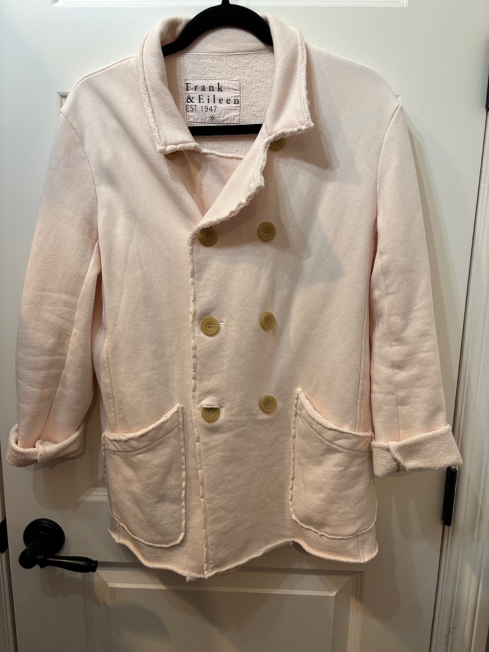 Frank & Eileen Light Cream Double-Breasted Belfast Pea Coat .